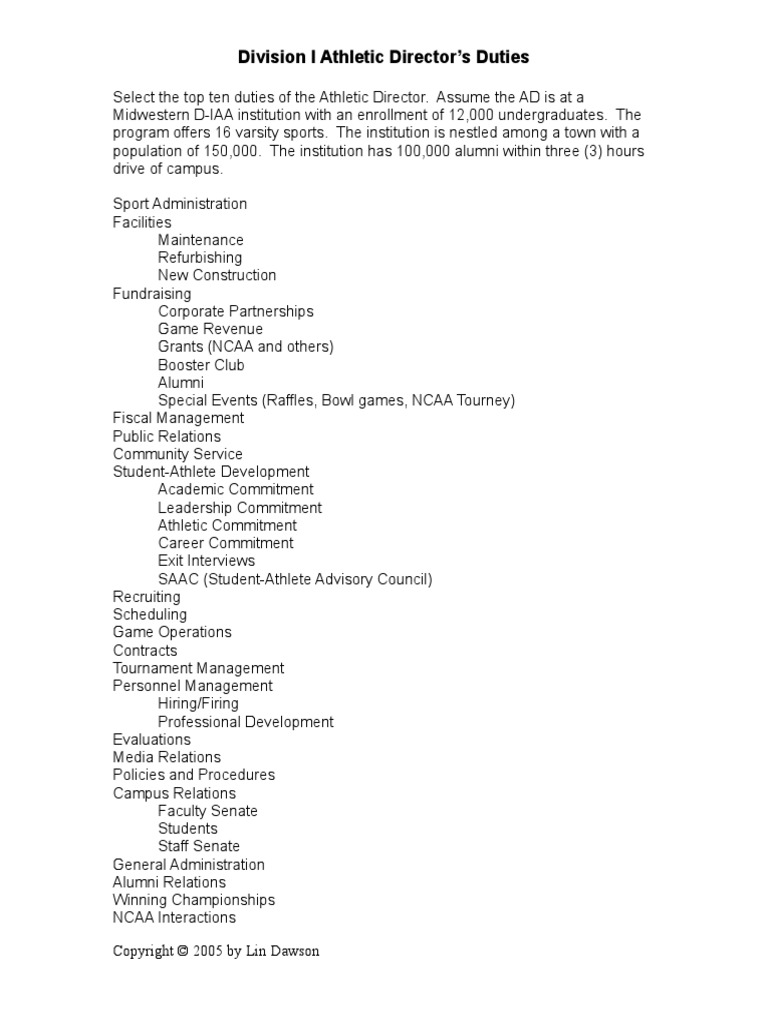 Division I Athletic Director's Duties | PDF