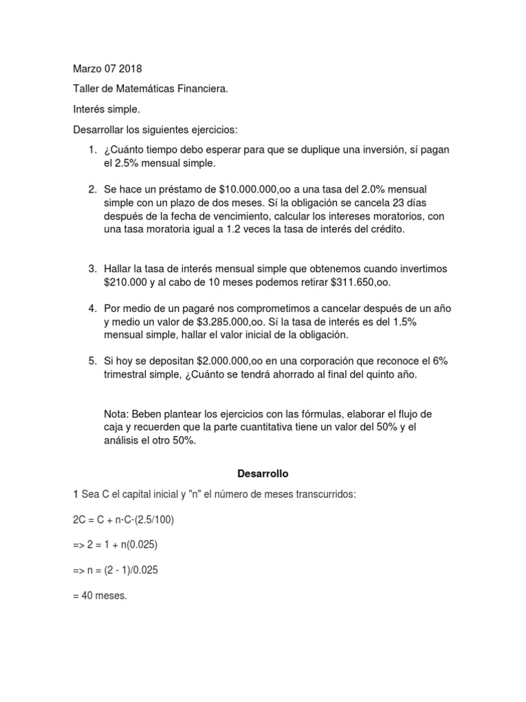 Ejercicios de Matemáticas Financieras | PDF