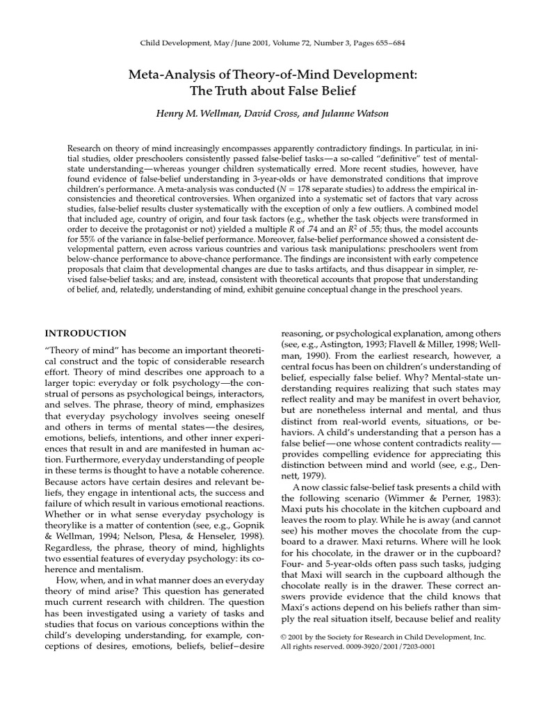 Wellman, H. M., Cross, D. y Watson, J. 2001. Meta-Analysis of Theory ...
