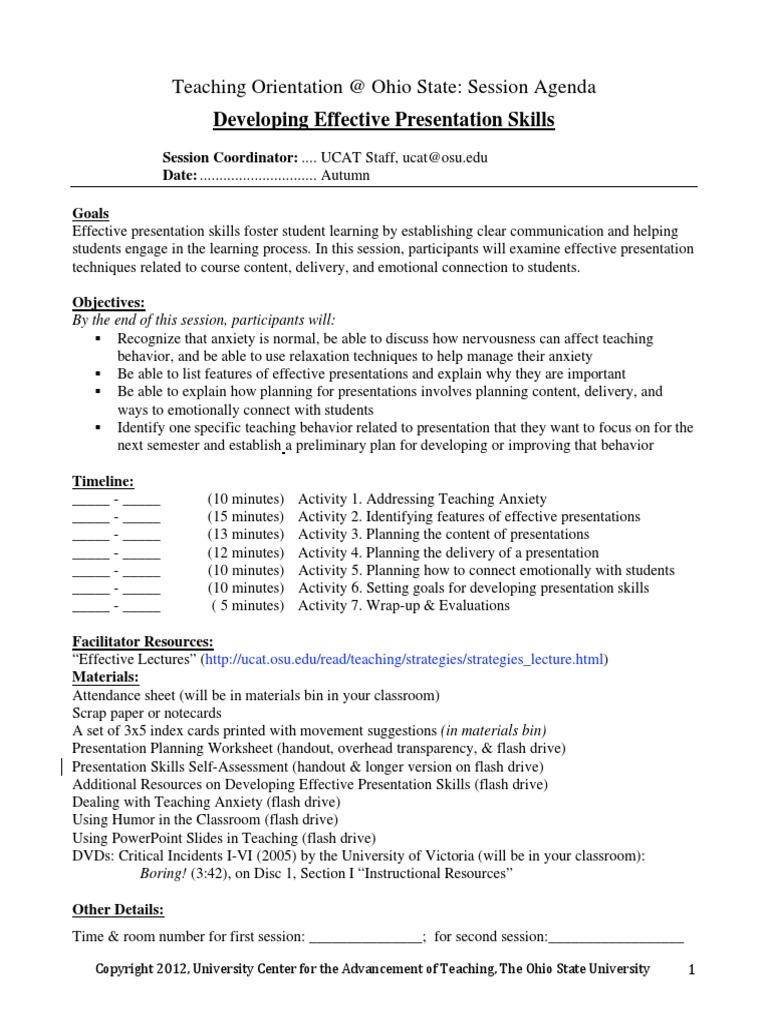 Developing Effective Presentation Skills PDF PDF Lecture Teachers