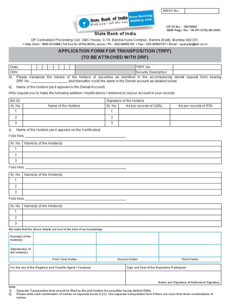 Transposition Application Form for Shares | PDF | Securities (Finance ...