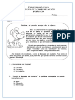 Comprensión Lectora Lenguaje Y Comunicación 1º Básico: Estudiante (A) - Fecha