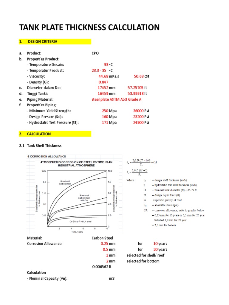 Tank Plate Thickness Calculation 1. Design Criteria A. Product B