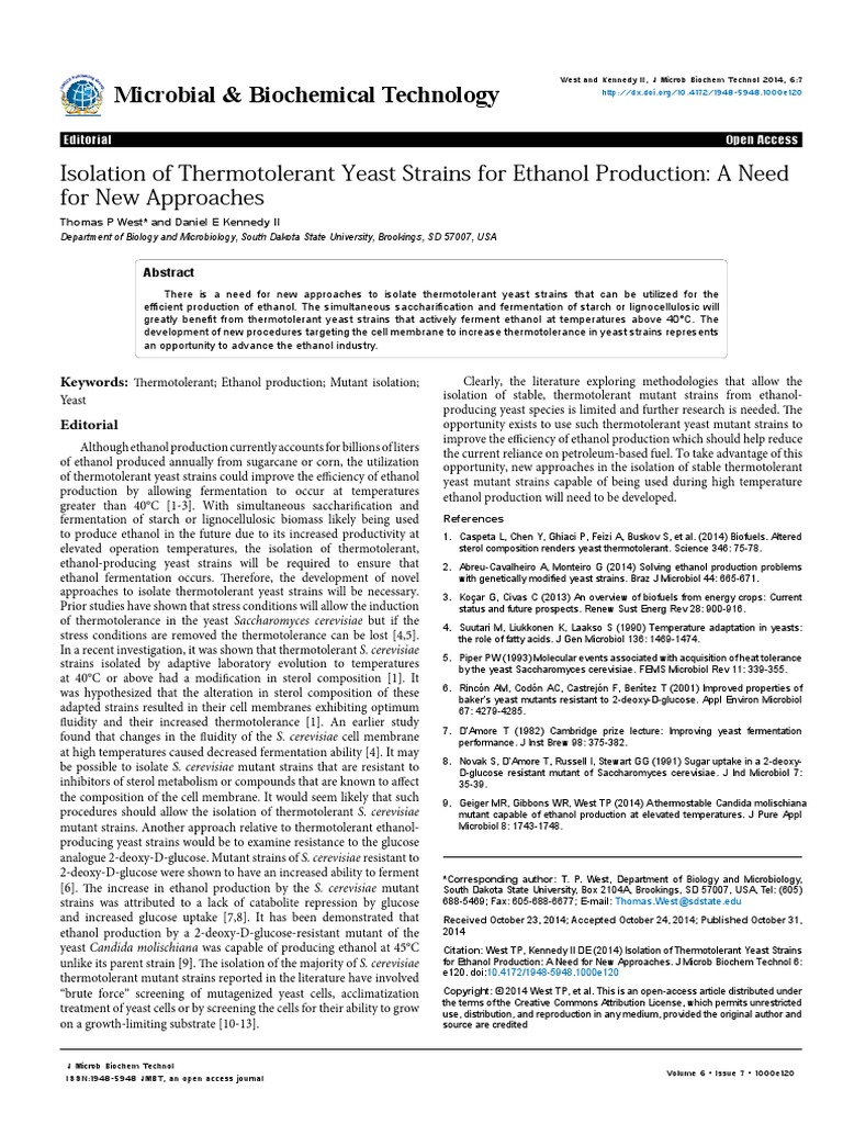 Isolation of Thermotolerant Yeast Strains For Ethanol Production A Need ...