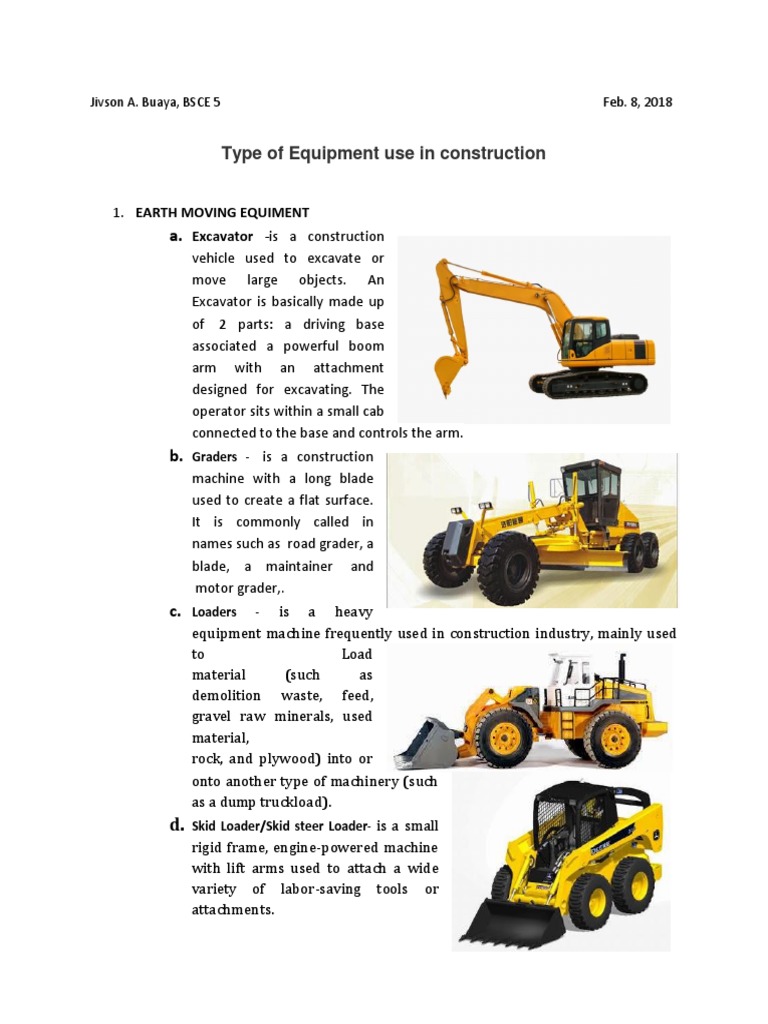 Types of Construction Equipment | PDF | Loader (Equipment) | Concrete
