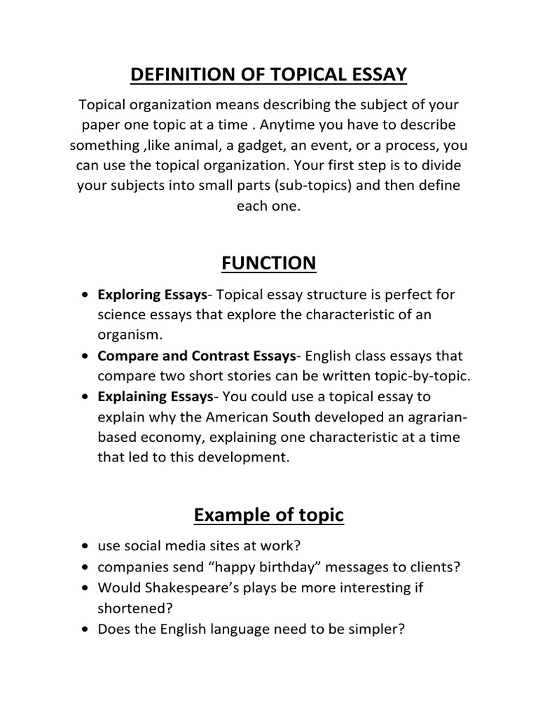 Definition of Topical Essay | Essays | Communication