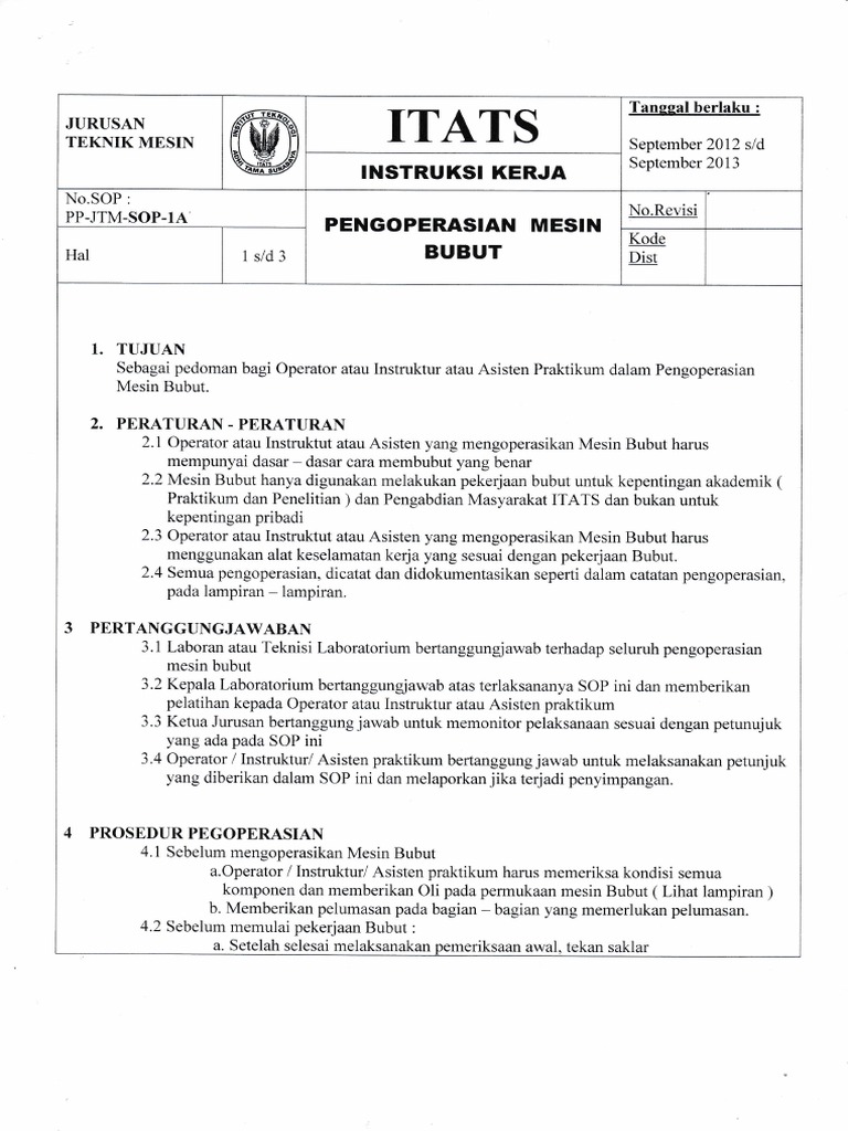 Sop Mesin Bubut GTK Guru