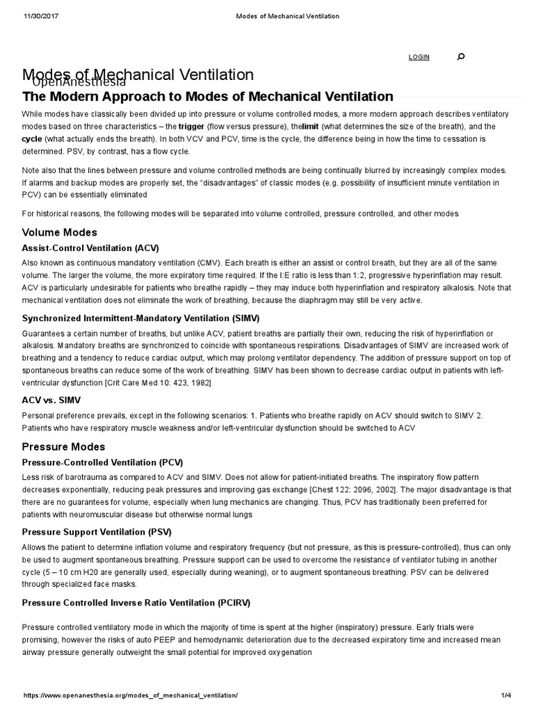 Modes of Mechanical Ventilation | PDF | Breathing | Pulmonology