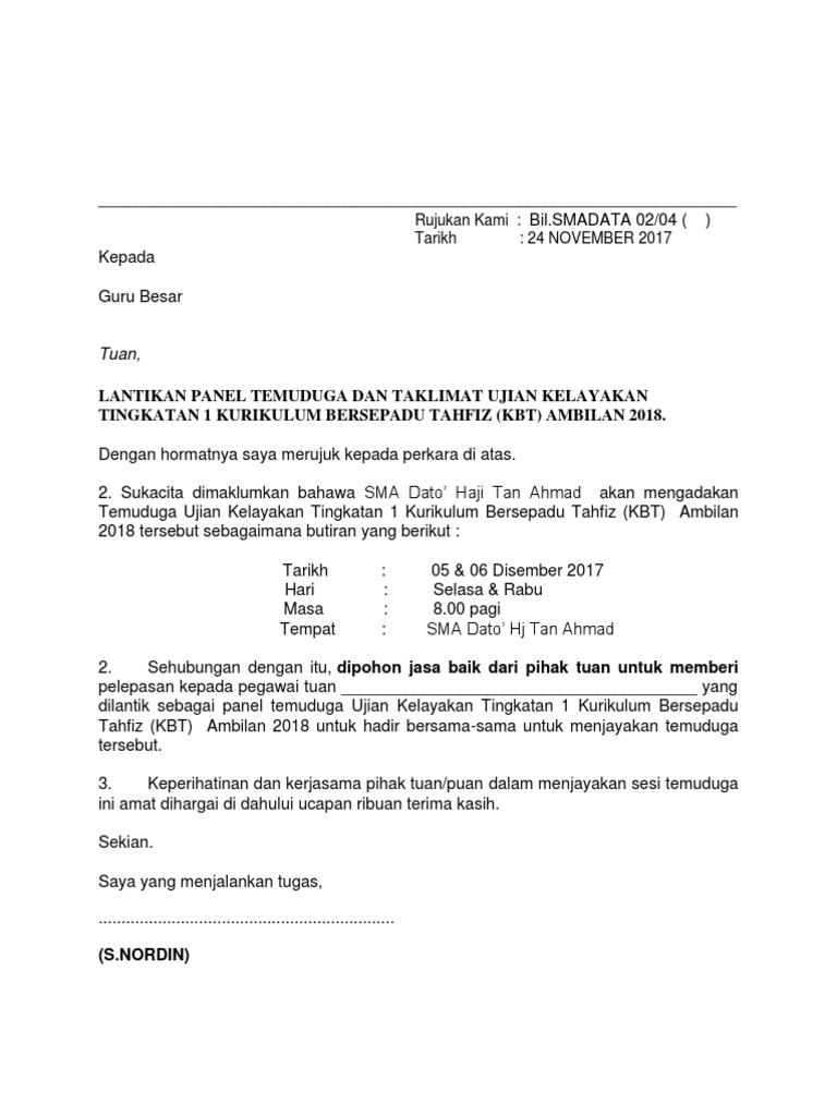 Contoh Surat Lantikan Panel Klinik