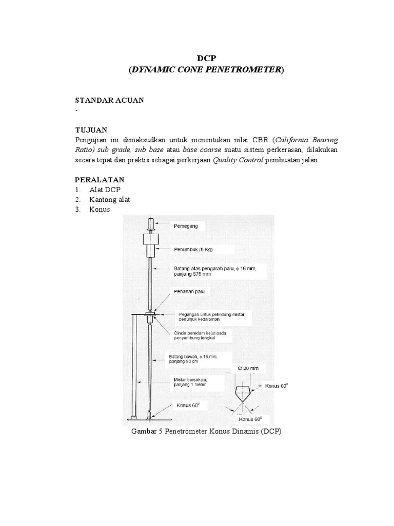 DCP (Dynamic Cone Penetrometer) : Standar Acuan | PDF