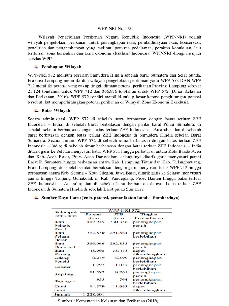 WPP-NRI 572: Pengelolaan Perikanan Indonesia | PDF