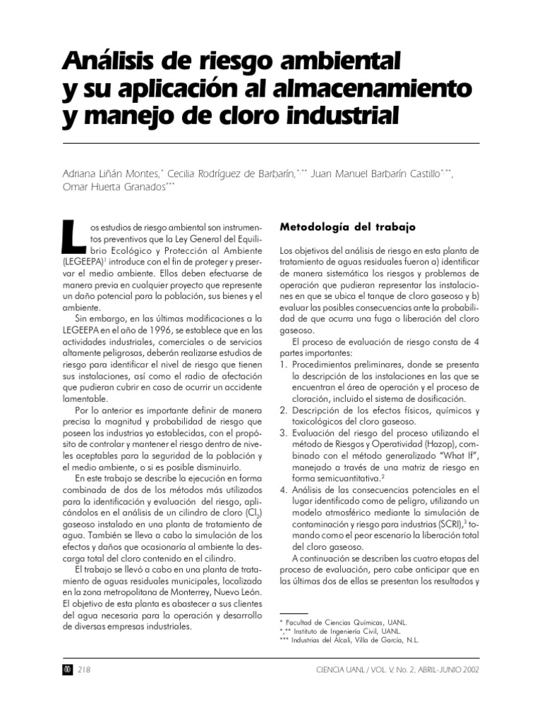 Análisis de riesgo en cloro industrial | PDF | Ph | Agua