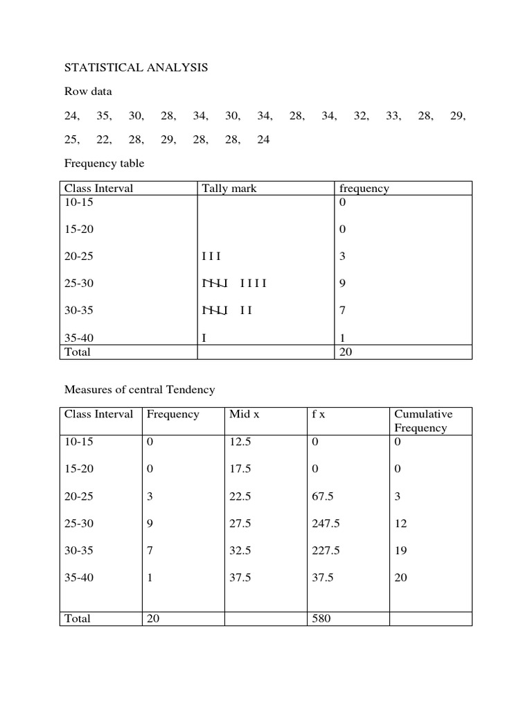 Statistical Analysis PDF Median Mean