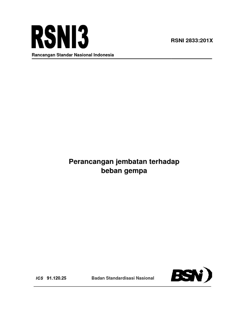 RSNI 2833 - 201X Perencanaan Jembatan Terhadap Beban Gempa PDF | PDF