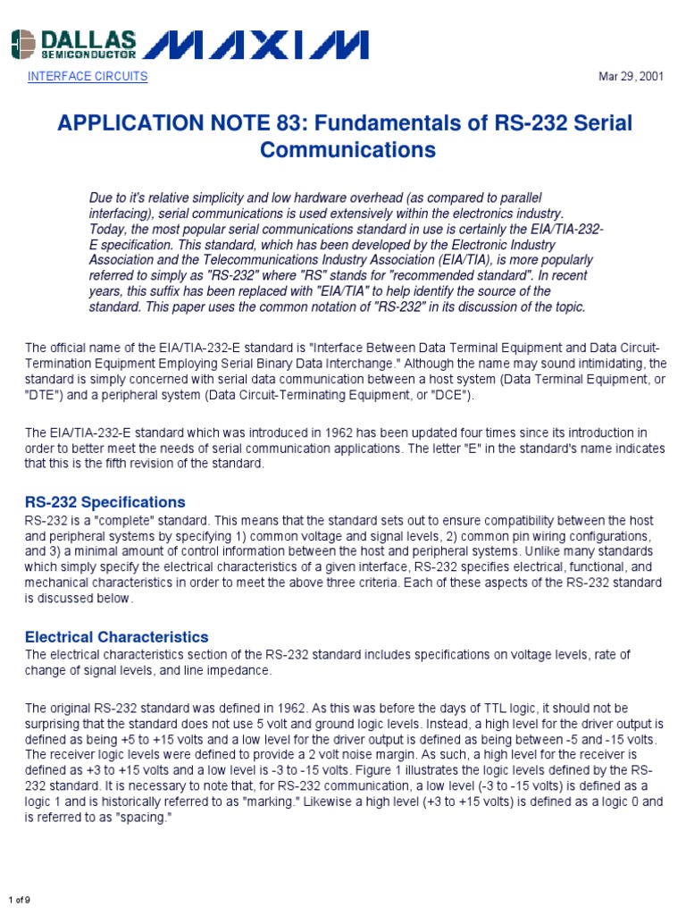 RS-232 Serial Communication Overview | PDF | Electricity | Electronics