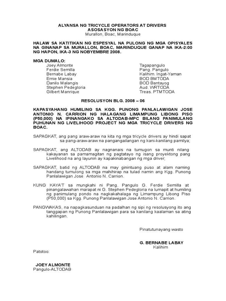 Alyansa Ng Tricycle Operators at Drivers Asosasyon Ng Boac Katitikan