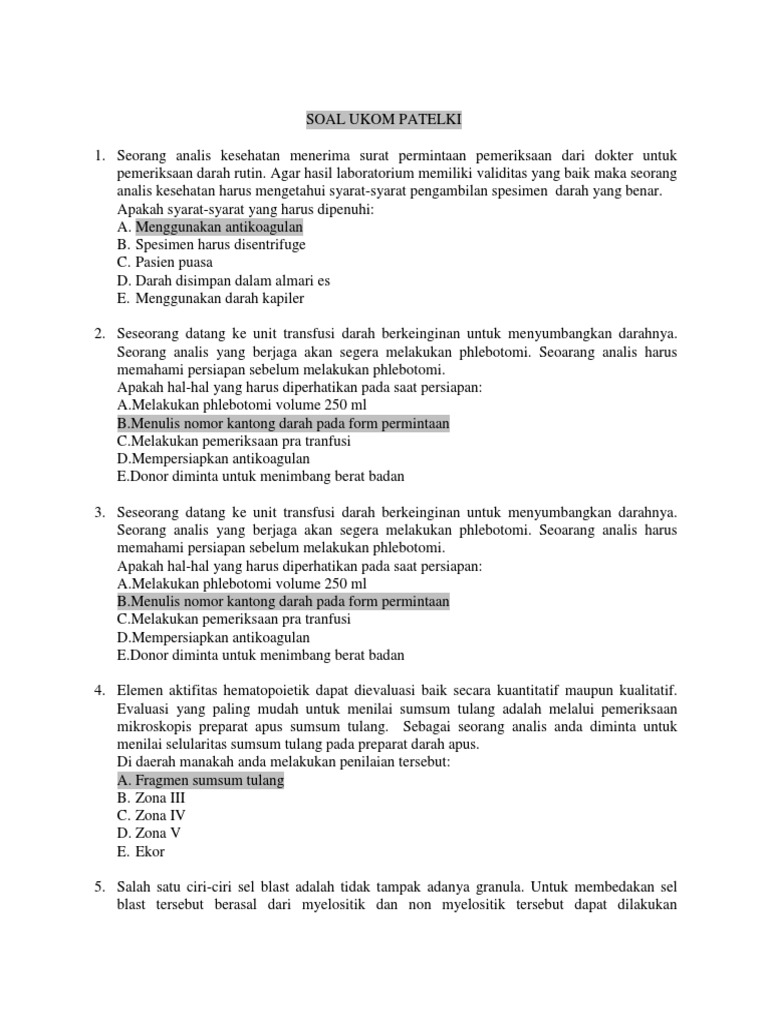 Soal Try Out Ukom Analis Kesehatan - Dunia Sosial