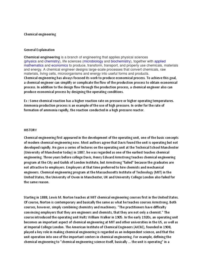 Chemical Engineering Is A Branch of Engineering That Applies Physical ...