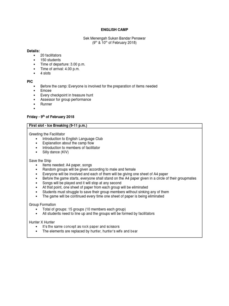 English Camp Th Th Pdf Buoyancy Leisure