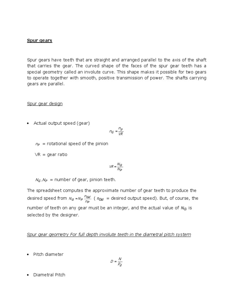 Spur Gear Calculations PDF Gear Applied And Interdisciplinary Physics