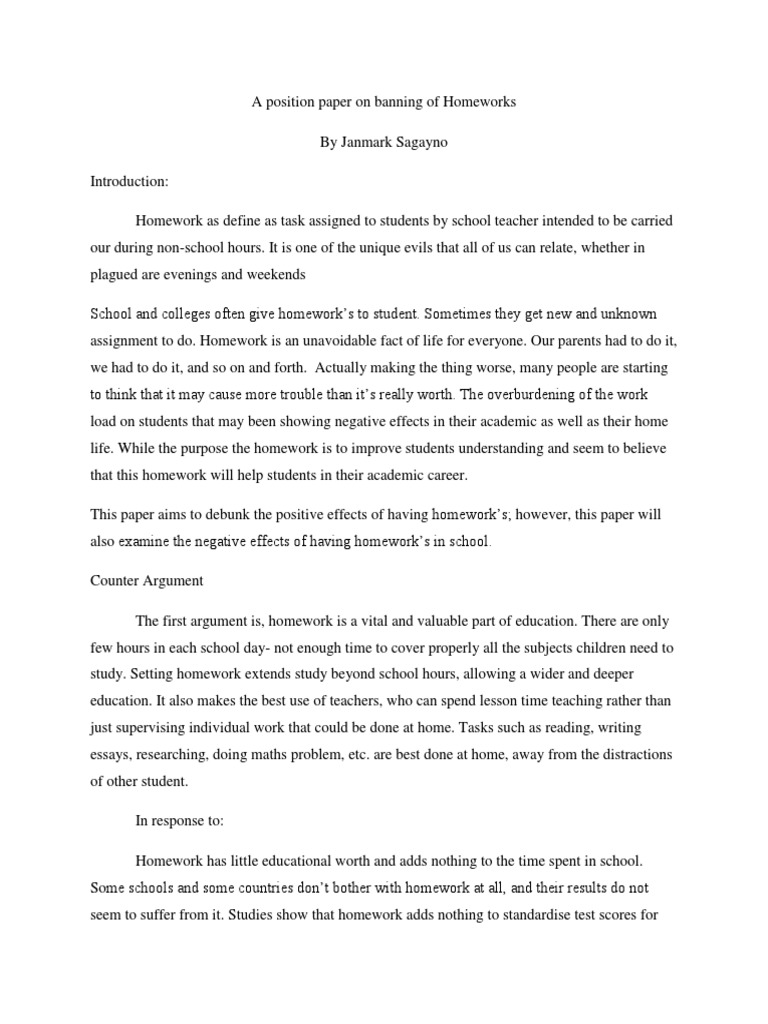 essay on banning homework