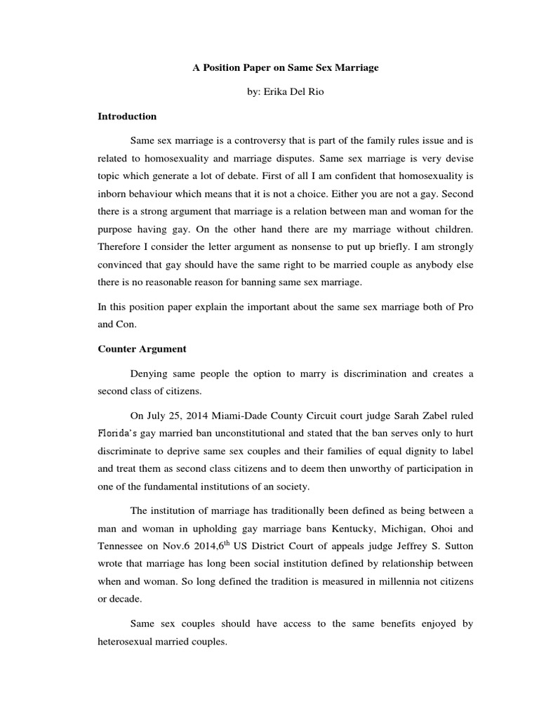 A Position Paper On Same Sex Marriage Marriage Same Sex Marriage