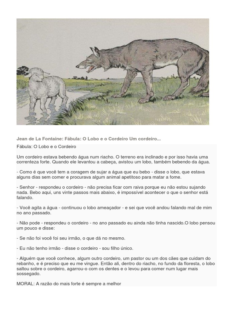 Fabula O Lobo E O Cordeiro Com Interpretação