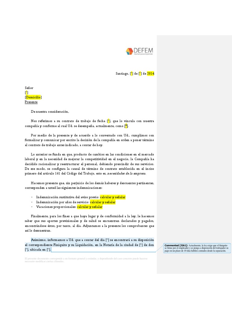 Carta de Despido Por Necesidades de La Empresa Web Sociedad de
