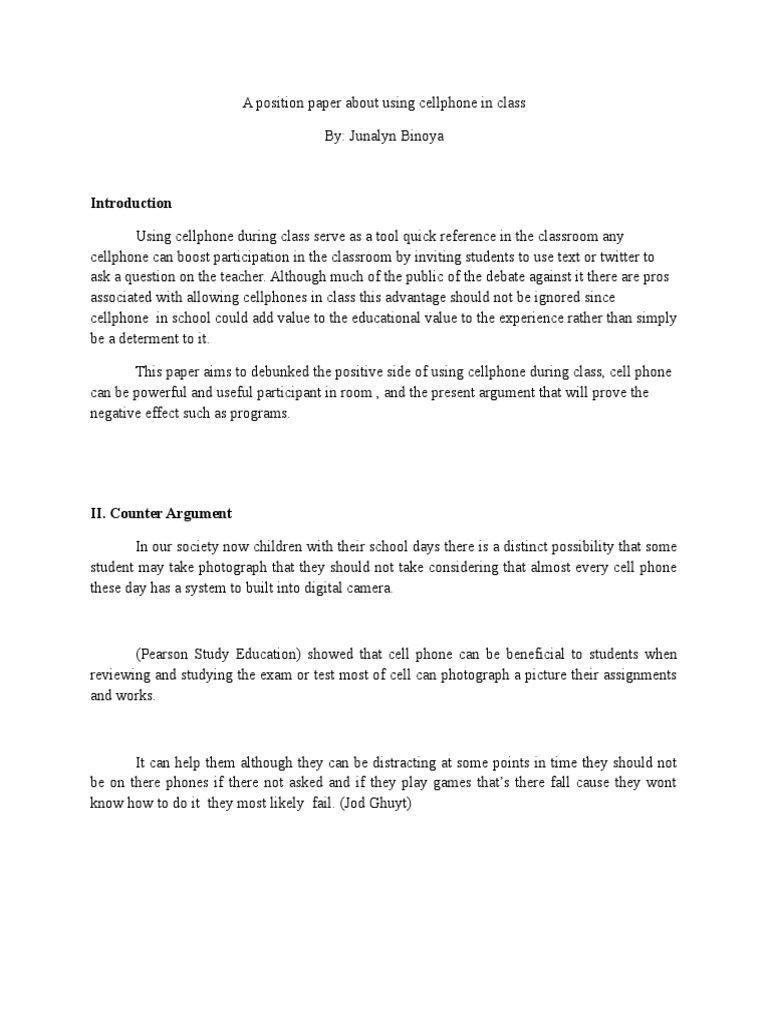 A Position Paper About Using Cellphone in Class PDF Mobile Phones Classroom