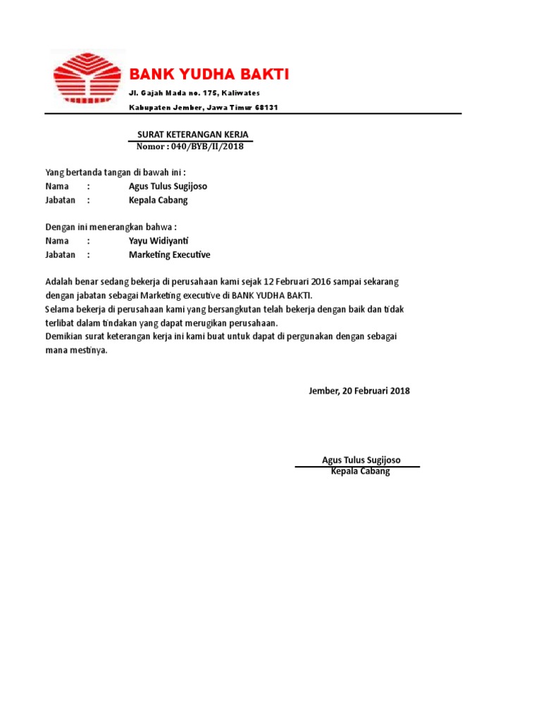 Surat Keterangan Kerja