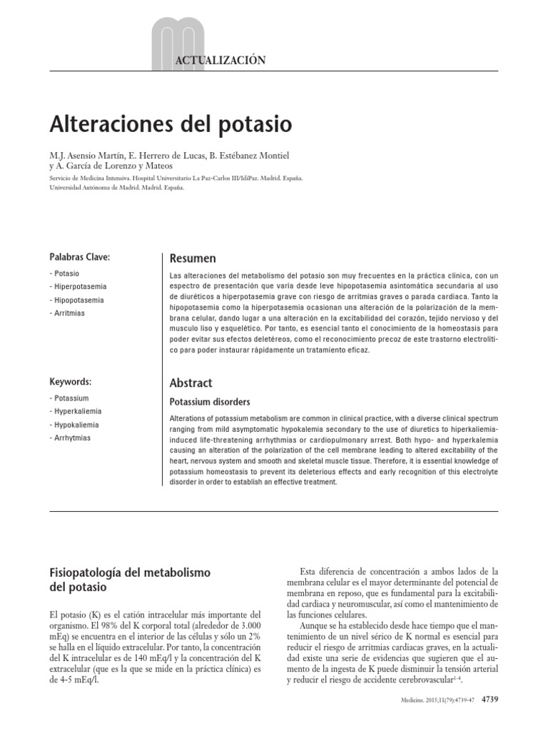 Alteraciones Del Potasio2015 PDF | PDF | Potasio | Dieta y nutrición