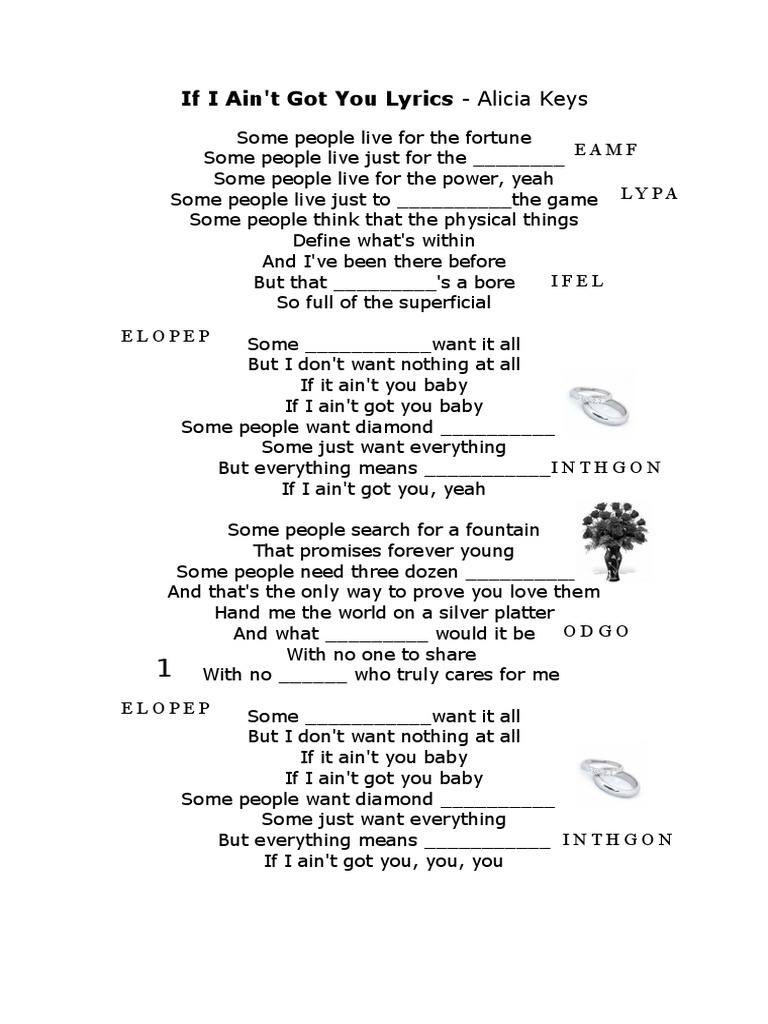 If I Aint Got You By Alicia Keys Activities With Music Songs Nursery Rhymes 474
