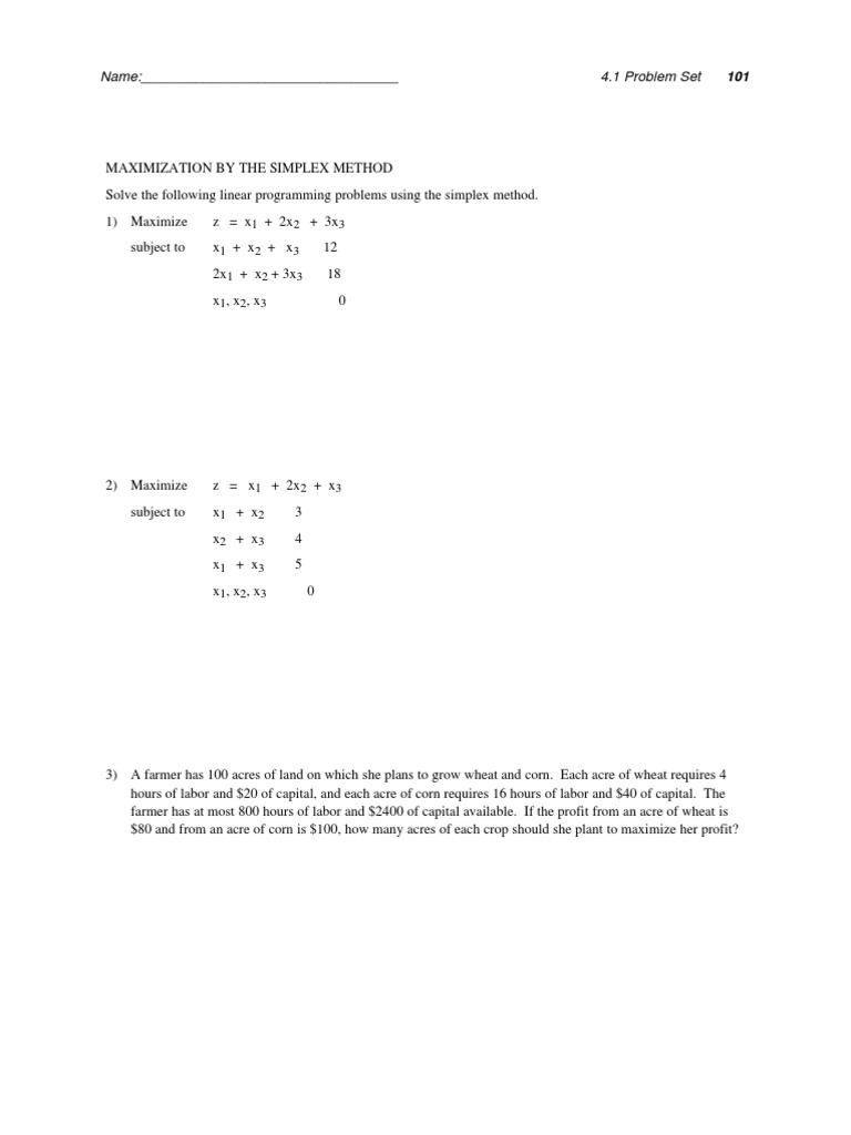 Simplex Method Problem Set Solutions | PDF | Quiz | Linear Programming