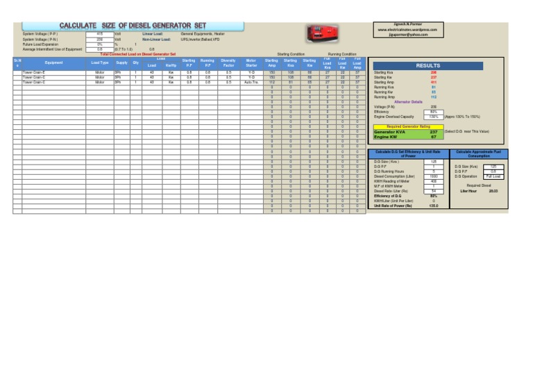 Total Connected Load On Diesel Generator Set: Results | PDF | Physical ...