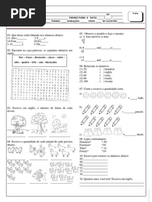 Atividades de Números em Inglês 5º Ano | PDF | Entretenimento