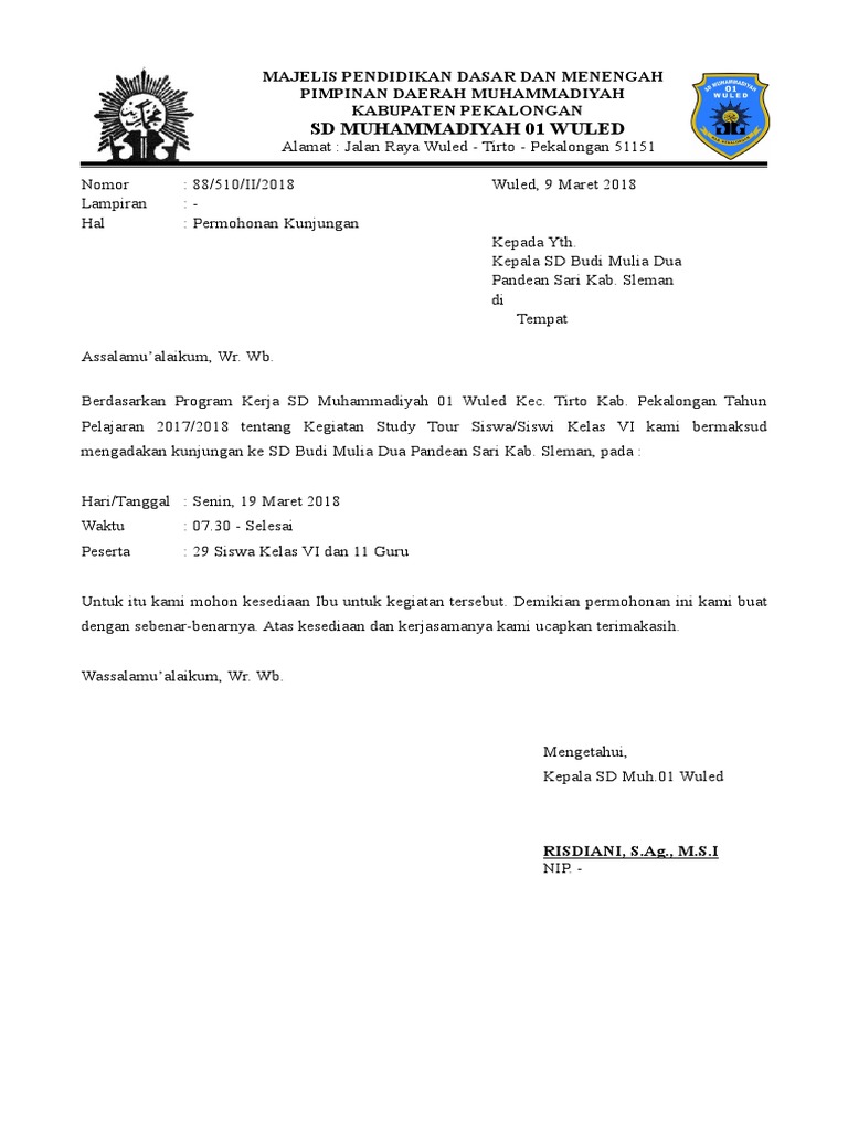 Surat Permohonan Kunjungan Sd Bmd