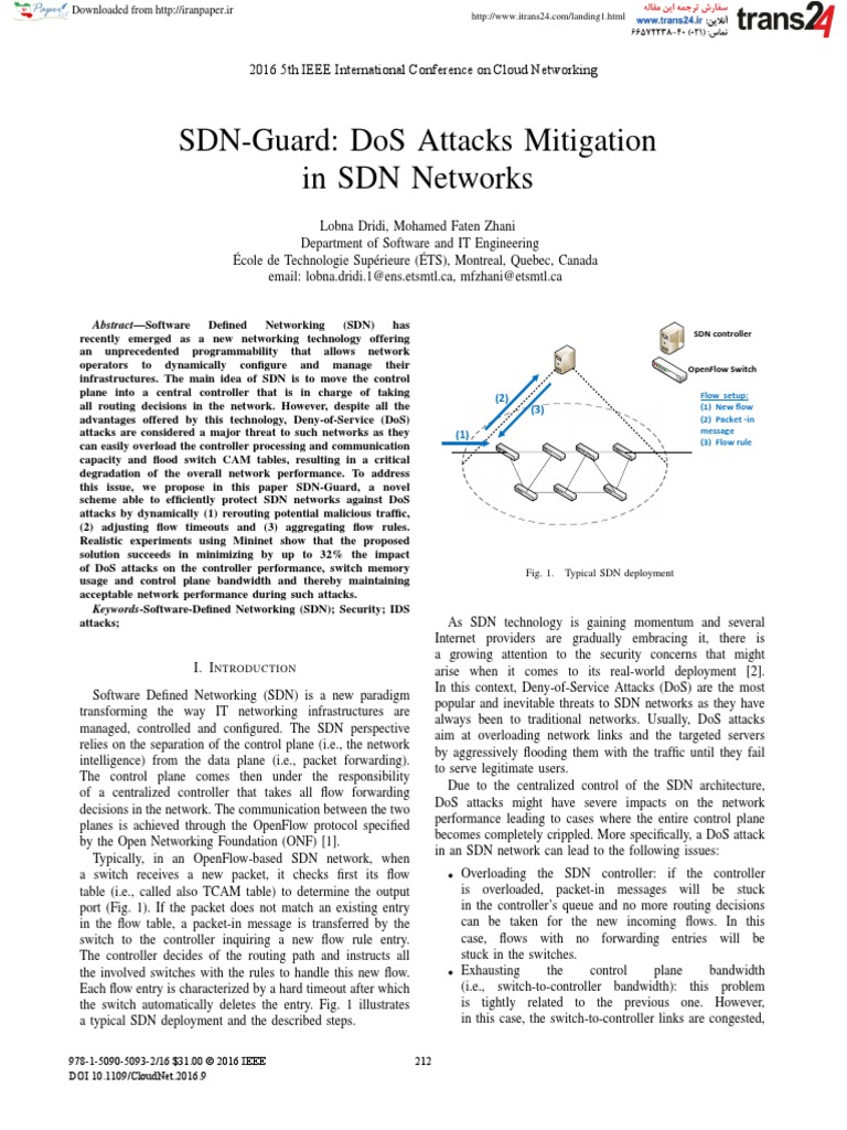 SDN-Guard: DoS Attacks Mitigation in SDN Networks | PDF | Denial Of ...