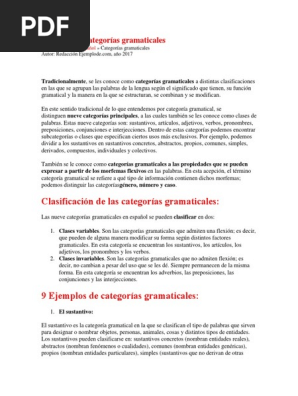 Categorias Gramaticales Pdf Verbo Palabra