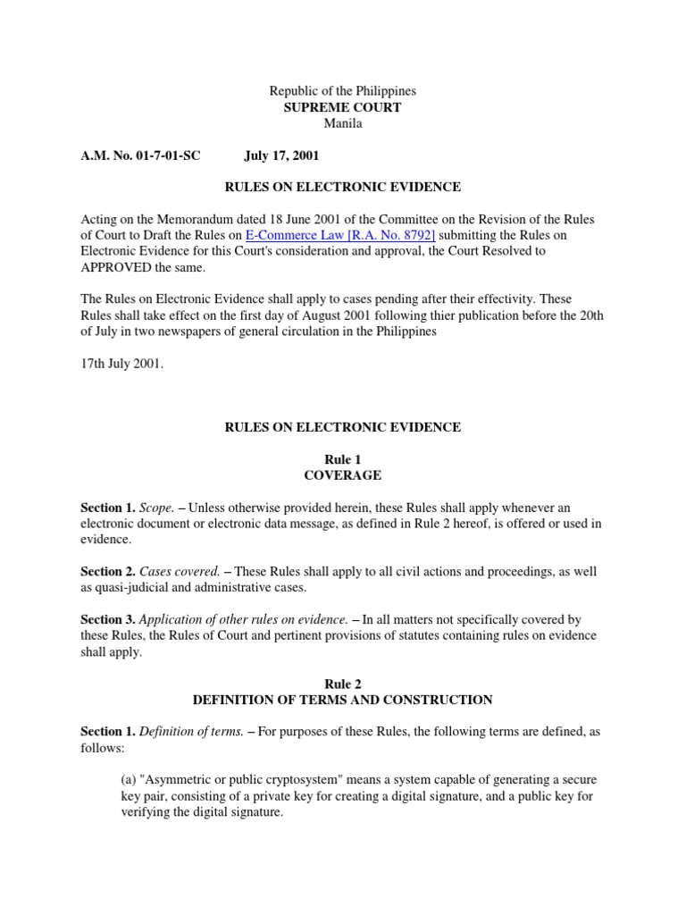 Rules On Electronic Evidence | PDF | Affidavit | Public Key Cryptography