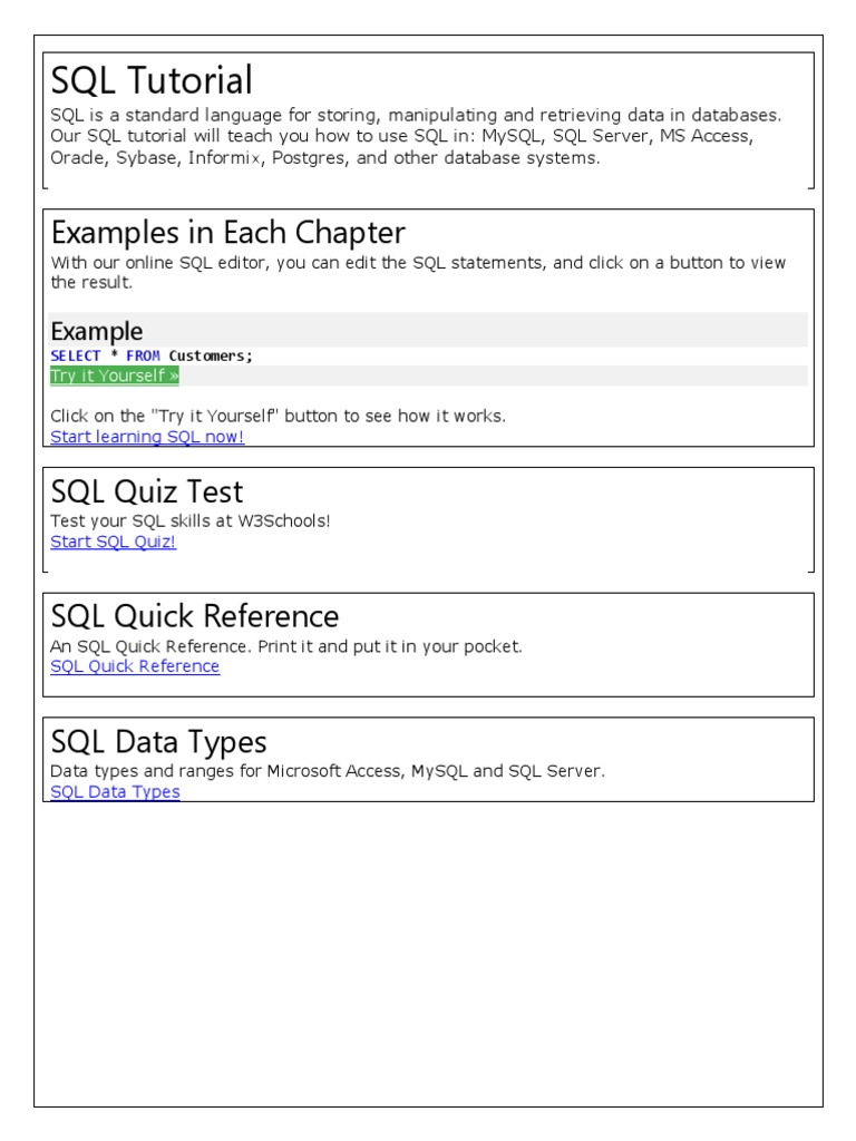 SQL Tutorial: Examples in Each Chapter | PDF | Computers