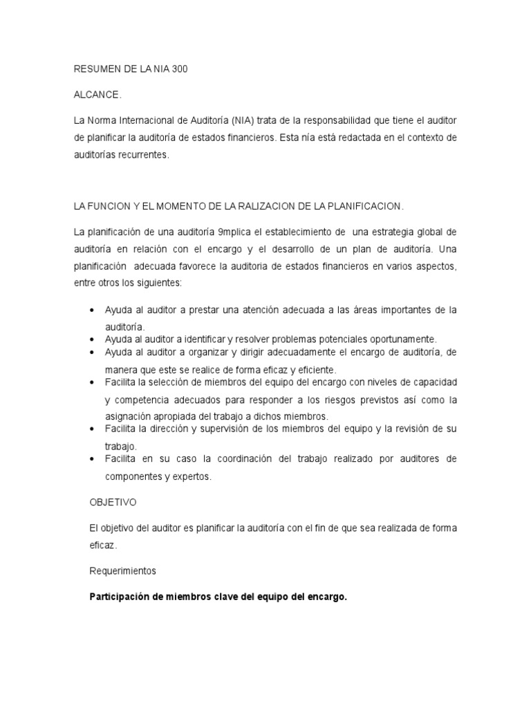 Nia 300 | PDF | Contralor | Auditoría financiera