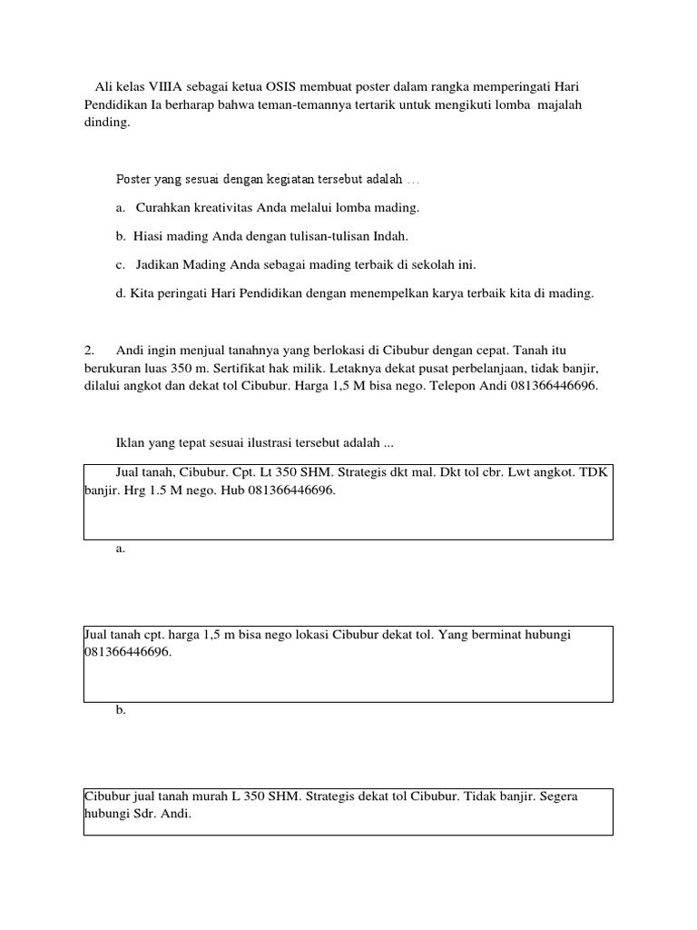Soal Teks Iklan Slogan Dan Poster Pilihan Ganda Dan