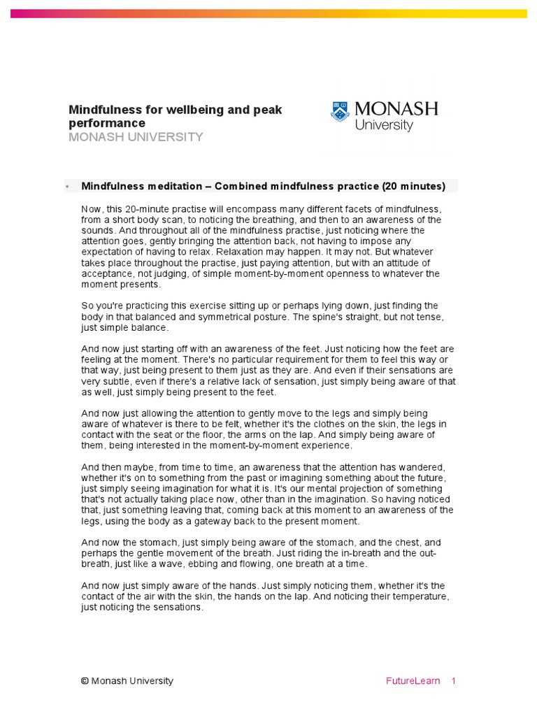 Mindfulness Meditation Combined Mindfulness Practice 20min PDF | PDF ...