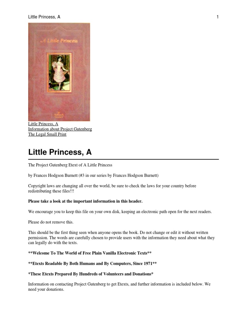 A Little Princess | PDF | A Little Princess | Project Gutenberg
