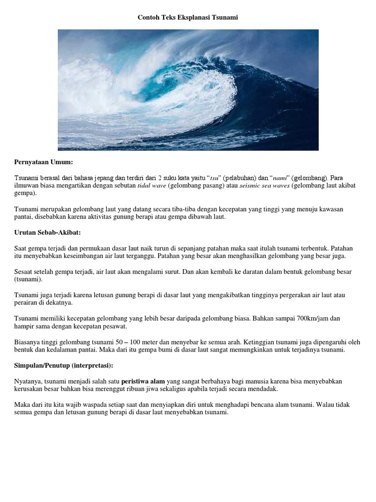 contoh soal essay explanation text tsunami