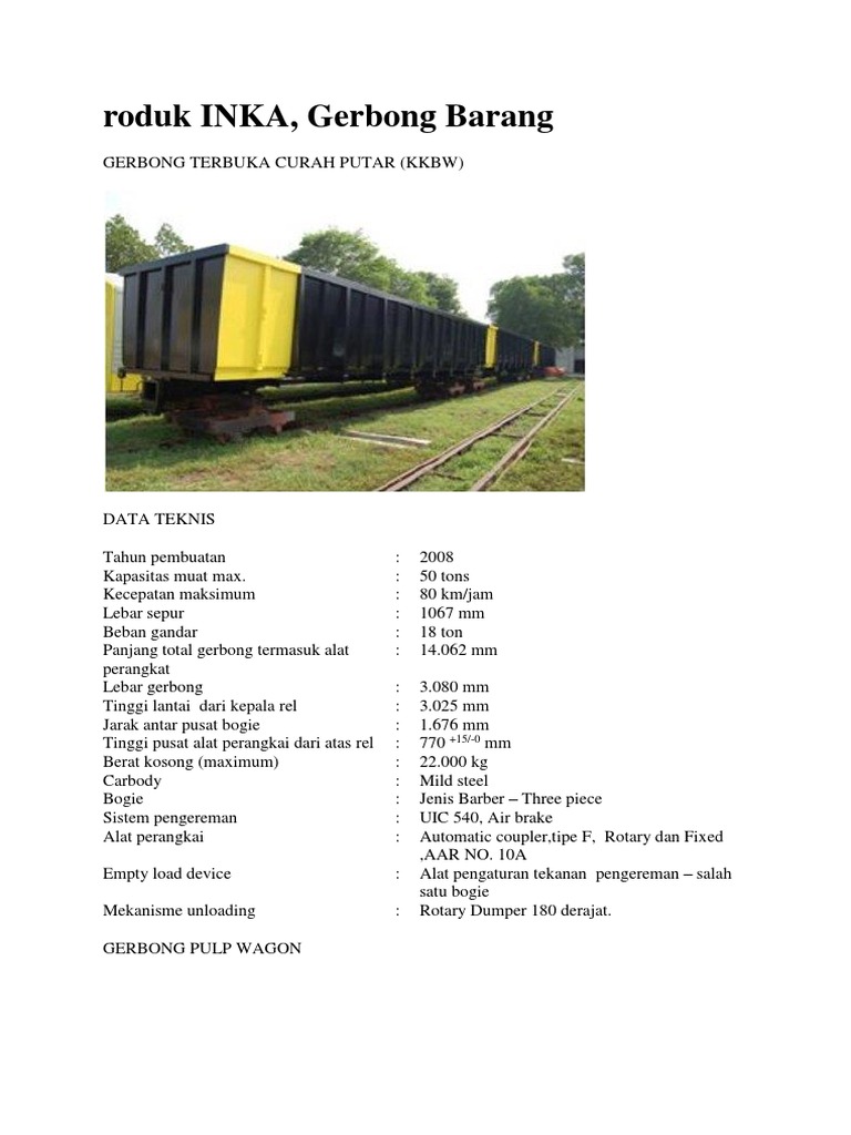 Spesifikasi Gerbong Barang INKA 2008 | PDF