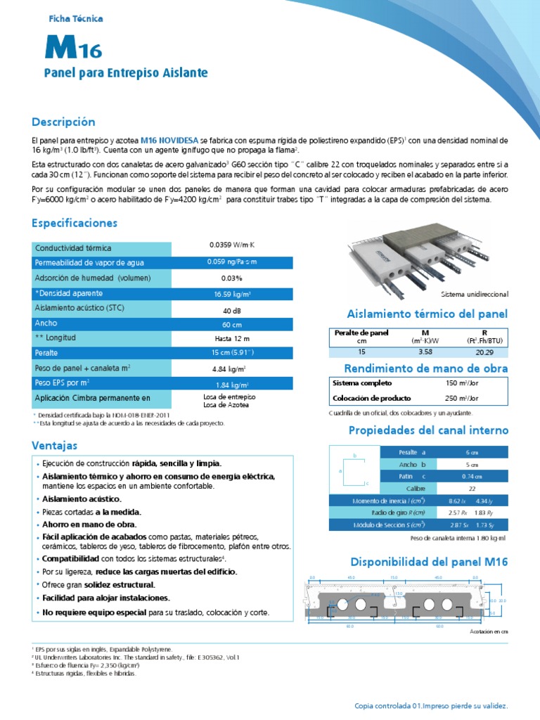Panel Aislante para Entrepiso M16 NOVIDESA | PDF | Aislamiento térmico ...