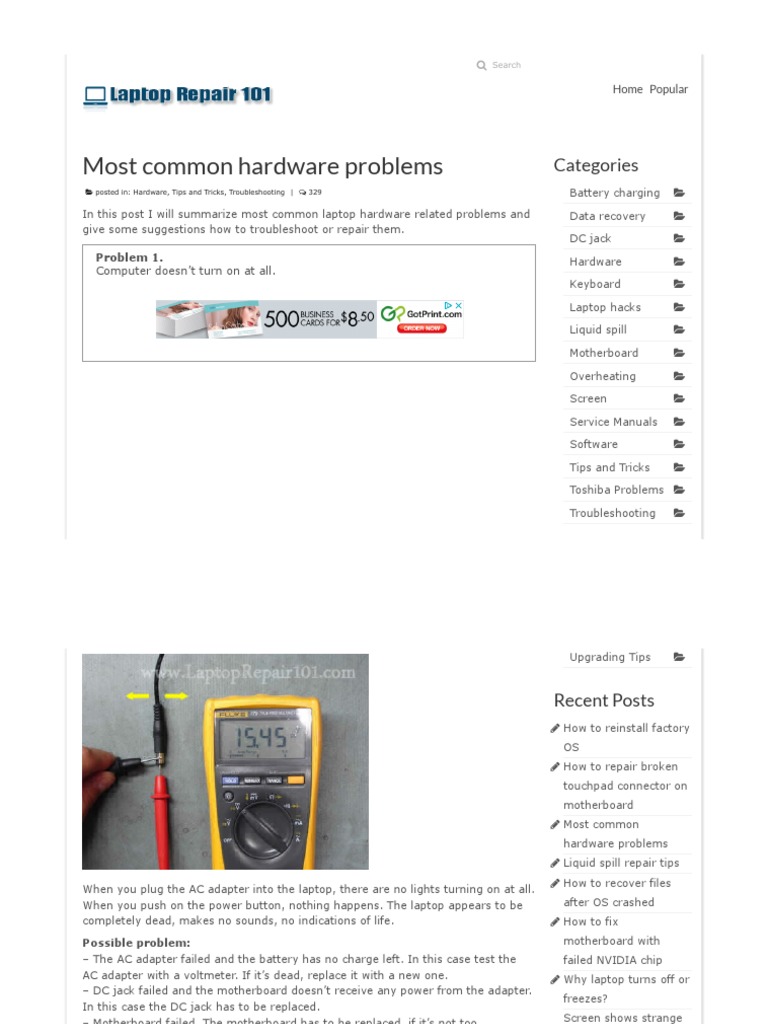 Most Common Hardware Problems | PDF | Laptop | Personal Computers