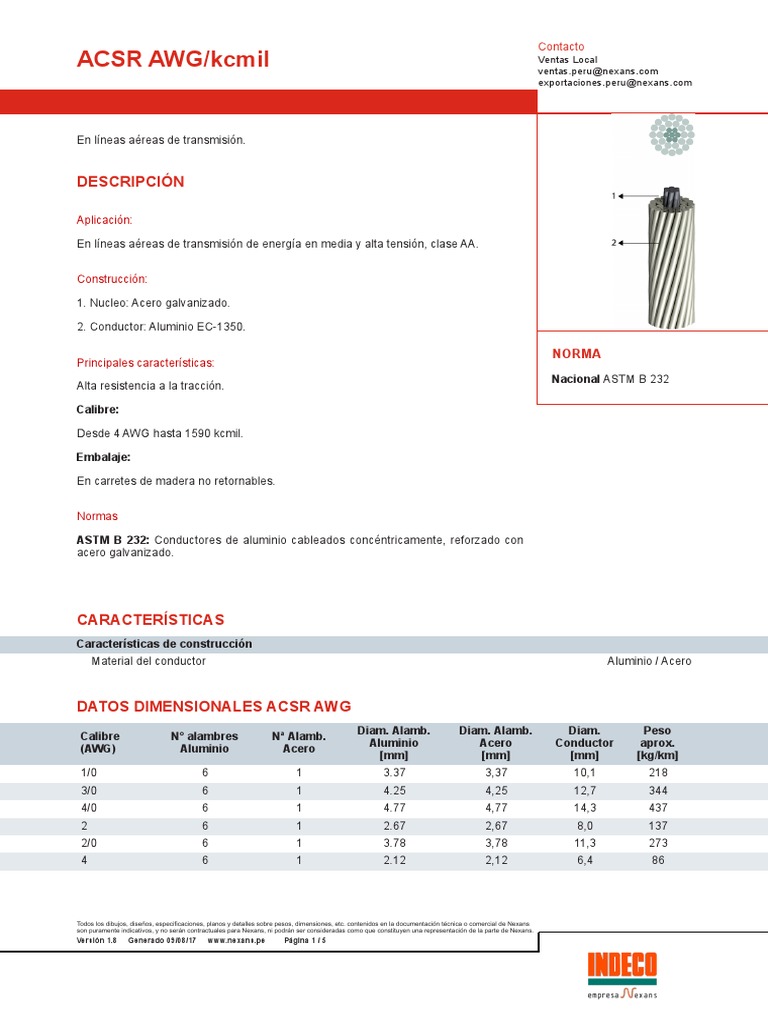 ACSR AWG Kcmil | PDF | Materiales | Rieles