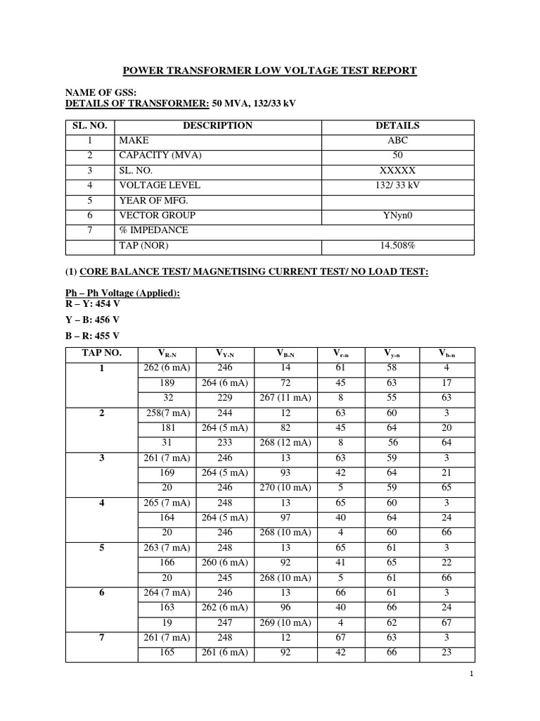 Comprehensive Power Transformer Test Results and Analysis | PDF | Power ...